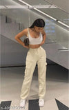 Trending cream denim cargo jeans, wide leg, 6 pockets, sizes 26-34 (India)