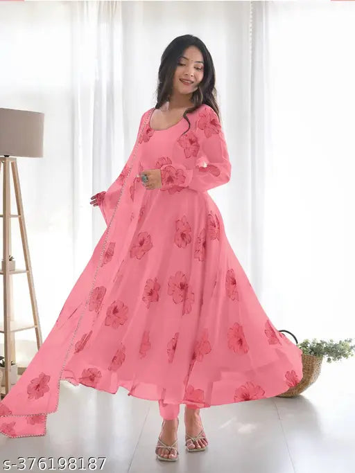 Pink embroidered designer kameez with dupatta