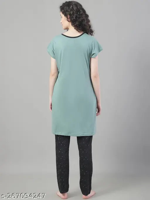 Cotton blend printed nightsuit, cool and attractive Perfect Line women's long pyjamas with pockets