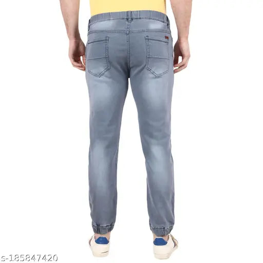 Cotton blend denim joggers for men, stylish and comfortable with washed pattern, available in sizes 28, 30, 32, 34, and 36 (India origin)