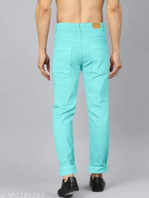 Black cotton blend regular fit jeans for men, solid pattern with a single pair on display