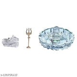 Crystal Shivling with Bowl & Brass Trishul, Perfect for Puja & Goodluck Gift - India-made Sphatik Shivling Set, 6cmL x 5cmH x 3cmB