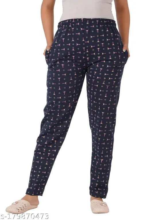 Radhika Women's Wool Winter Warm Lower Regular Fit Inside Fleece Legging Wool Pyjama Track Pant in blue color