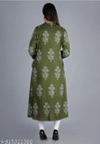Rayon women's high slit Aline kurti-like gown with printed combo, three-quarter sleeves, pocket detail. Available sizes S-XXXL. Made in India