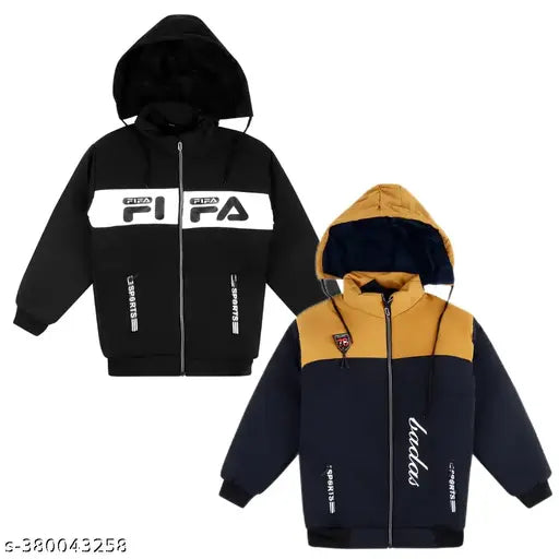 Black and yellow quilted hooded jacket with colorblocking, pack of 2