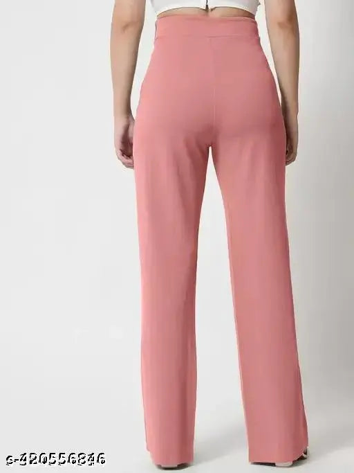 Pink cotton high rise boot cut trousers for women, versatile combo of two