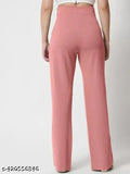 Pink cotton high rise boot cut trousers for women, versatile combo of two