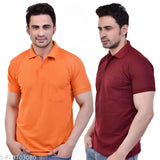 Multicolor maroon and orange half-sleeve polo t-shirts for men, polycotton, regular fit, collar with pocket, comfortable chest pocket, suitable for multiple occasions, made in India