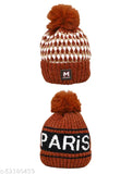 Winter beanie, Paris design, red and white stripes, woolen hat with pom pom