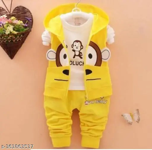The image features a baby's yellow and white jumpsuit