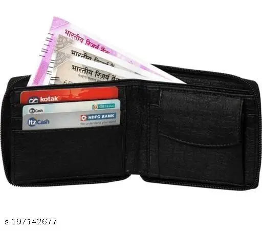Classic World PU Leather bi-fold wallet, solid pattern, 2 compartments, free size (6cm x 5cm), perfect for daily use and stylish gift