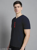 Navy blue cotton V-neck, men's regular fit half-sleeve t-shirt by FBAR
