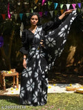 Banita Ensemble Saree, black and gold sari with sheer embroidered details, 9 yard drape