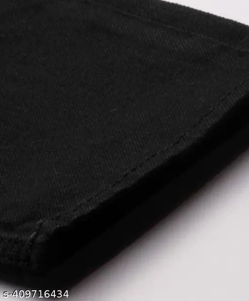 This appears to be a product photo of a pair of men's jeans, featuring a black denim material with a slim fit design. The jeans are presented in an upright position against a neutral background, showcasing the front view of the garment. The image does not provide enough detail for me to confidently describe any additional features or attributes of the jeans