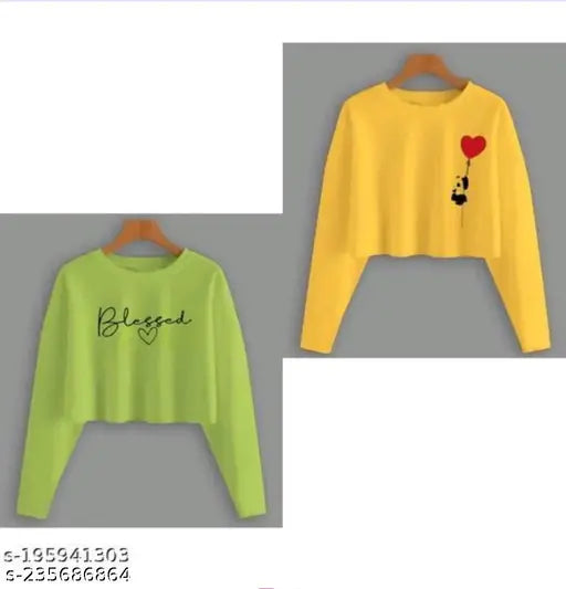 Stylish cotton blend printed net crop top combo in M, L, XL for easy-going casual outfits