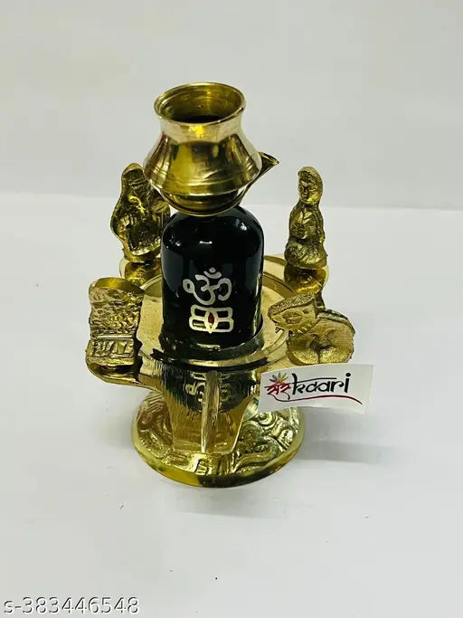 Brass black Shiv Parivar with Shivling, Ganesha, Mata Parvati, Nandi, and Abhishek Kalash - Indian religious brass idols for Pooja, 5cmL x 11cmH x 7cmB