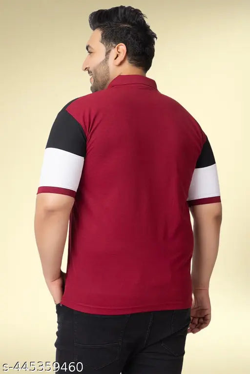 Colorblocked Polycotton T-Shirt for Men, XL3XL4XL5XL - Bold colorblock design, neat collar, and polished silhouette for casual style