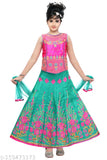 Sleeveless polyester lehenga choli & net dupatta set, embellished with intricate Indian embroidery. Traditional ethnic attire for 12-18 months to 4-5 years old baby girls