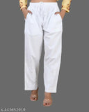 Chikankari cotton palazzo pants for women, white with intricate chikankari embroidery and lacework. Beautiful, stitched salwar in S-10XL sizes from India