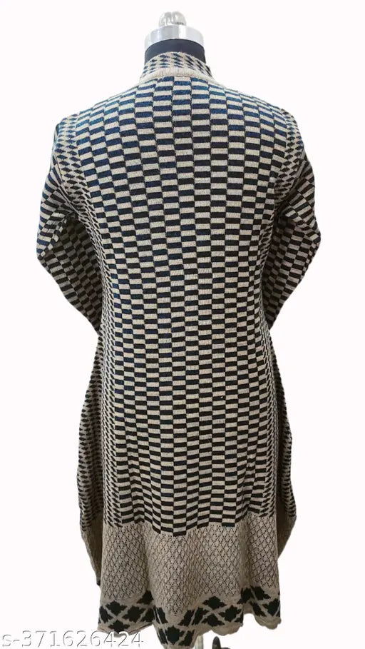 Woolen anarkali kurta, long sleeve, knee length, chevron pattern