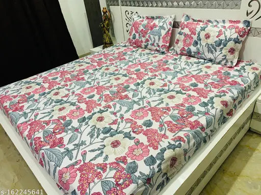 New York Premium Cotton King Size Floral Bed Sheet Set & Jumbo Pillow Covers - Summer Anniversary Essentials