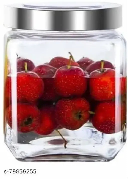 Clear glass kitchen jars, pack of 6 with silver top and lid