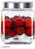 Clear glass kitchen jars, pack of 6 with silver top and lid