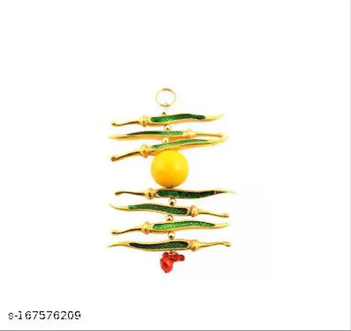 Metal Nimbu Mirchi wall hanging showpiece, Indian nazar battu with positive energies and evil eye protection