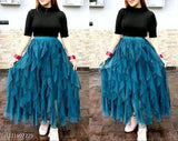 Fancy latest net women's western skirt, solid pattern, available in sizes 24-32 (India)