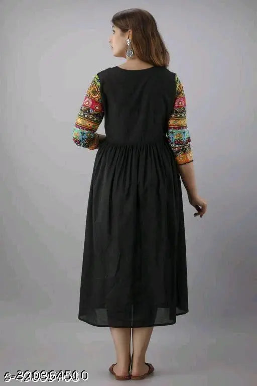 Printed rayon long Anarkali kurti, lightweight and fashionable, ideal for casual wear and events