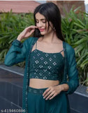 Elegant Georgette Mirror Work Shrug & Palazzo Set in checkered pattern, ideal for festivals & cultural events, India origin