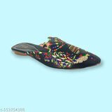Black synthetic bell bottom ballet flats by Fiia, embellished, Swarovski accents, ideal for ethnic and casual wear