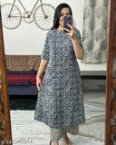 Viscose Rayon printed net kurta with palazzo, three-quarter sleeves - Indian fashion