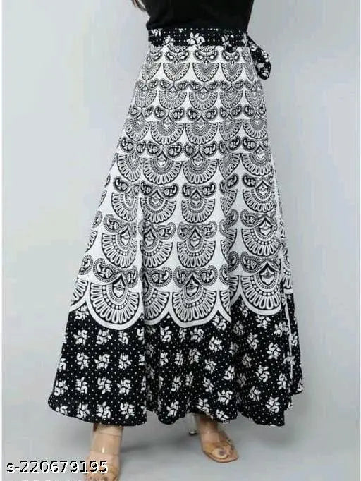 Black and white lace long skirt with flared hem