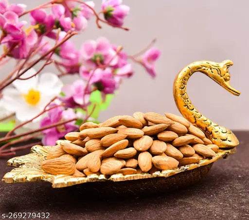 Metal duck tray serving dry fruits and office use, handcrafted artifact with a length of 11.5 inches, Indian origin
