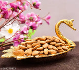 Metal duck tray serving dry fruits and office use, handcrafted artifact with a length of 11.5 inches, Indian origin