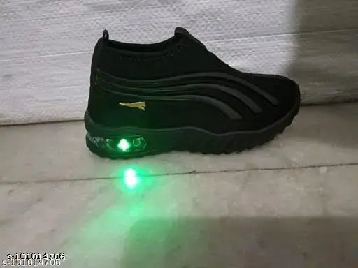 Black, LED, casual shoe for kids with a green light