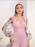 New flower printed lycra jumpsuit with long sleeves, women's size XS-XXXL for casual or party wear, originating from India