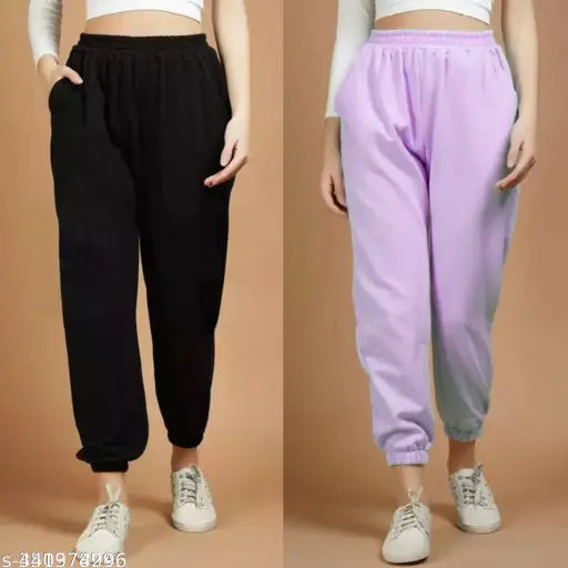 Trendy black and lavender women's winter joggers