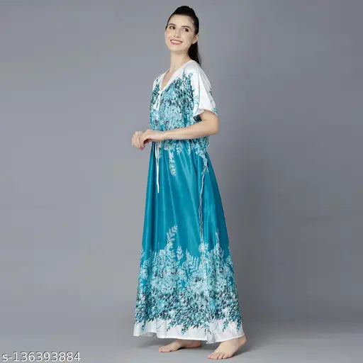 Pink satin kaftan, Indian-origin women's floral print beachwear for summer