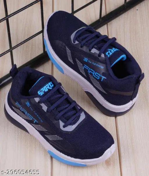 Blue sports sneakers with white laces for kids