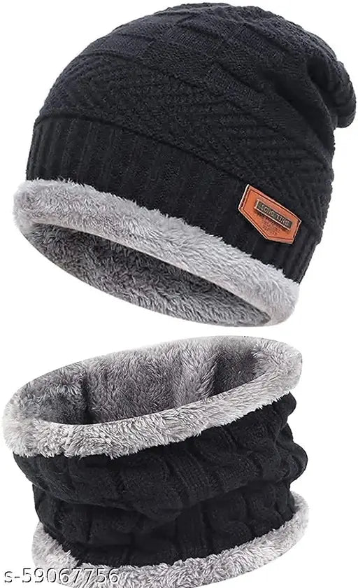 Winter woolen hat and scarf set, beanie style, men and women, neck warmer, 2 piece, suitable for boys and girls, stylish