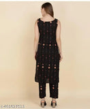 Black star-printed viscose rayon kurti plazo set with matching pants for girls and women
