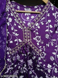 Rayon Aliya cut flower print kurti, three-quarter sleeves, vibrant Indian women's fashion apparel in multiple sizes