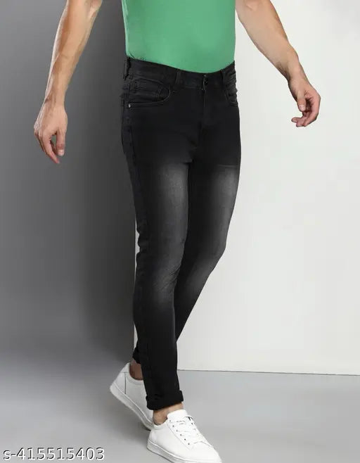 Black denim slim-fit jeans by Hardbull, dyed/washed for a light fade, comfortable design
