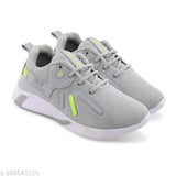 Gray and green knitted athletic running sports shoe with non-slip soles