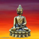 Brass sitting Buddha statue, Indian decor for home living room or bedroom