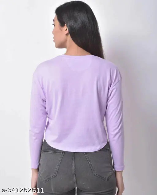 Cute lavender cotton blend long sleeves girls crop top - Indian printed women's fashion