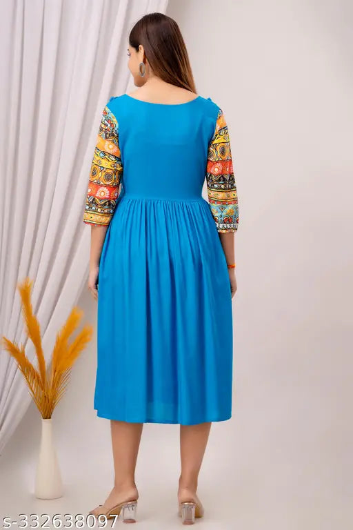 Indian-made Panwar Women's Viscose Rayon 3/4 sleeve toop gown in solid print, ideal for formal events