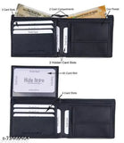 Hide Horn black leather bi-fold men's wallet, RFID protected, 4 card slots, 2 hidden pockets, ID window, cash compartments, coin pocket, solid pattern, free size (9cm x 11cm), branded accessory from India